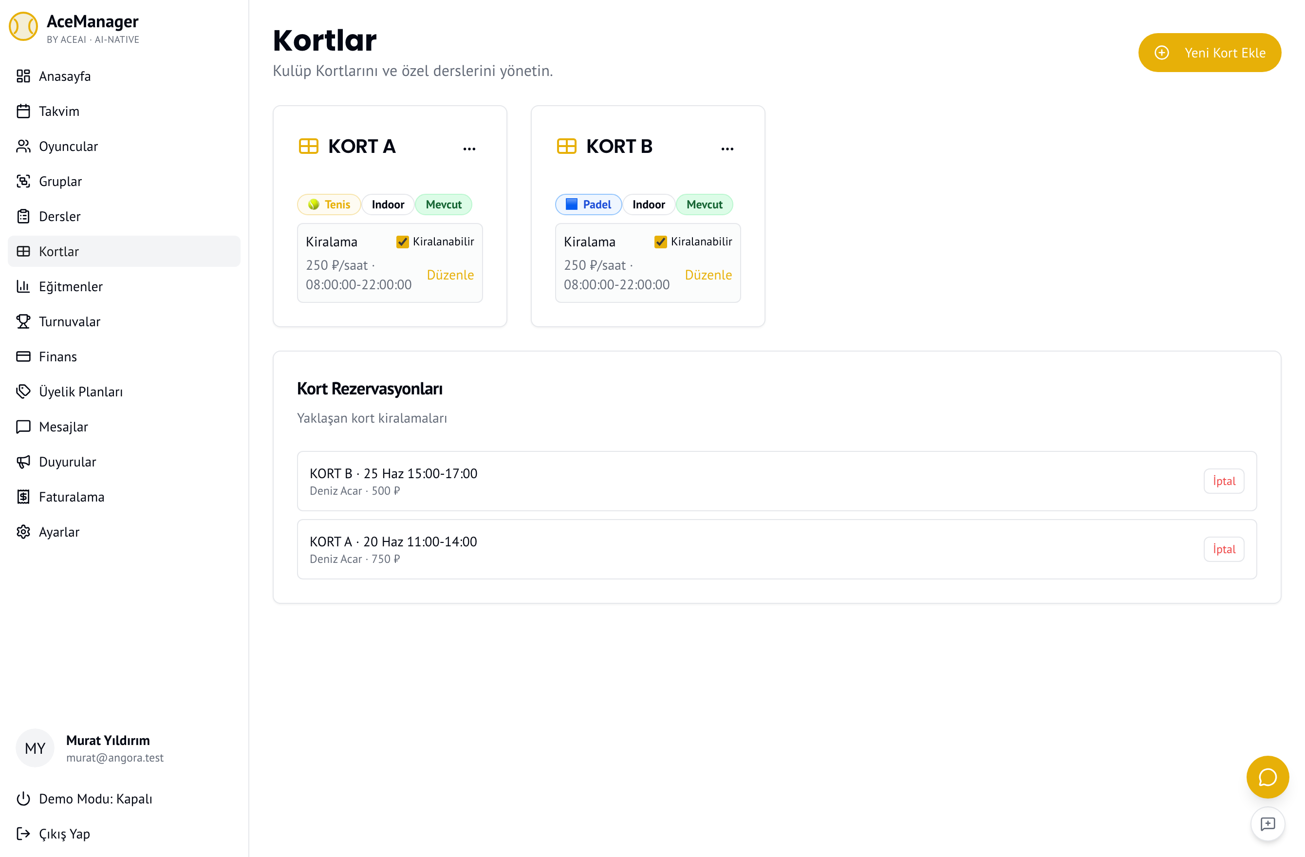 Kortları kirala & yönet